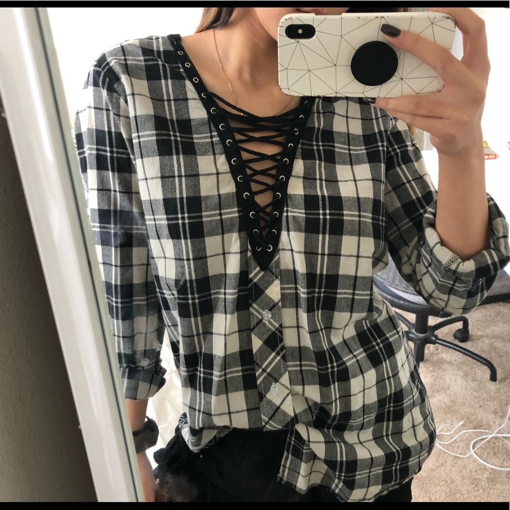 Deep V tie flannel